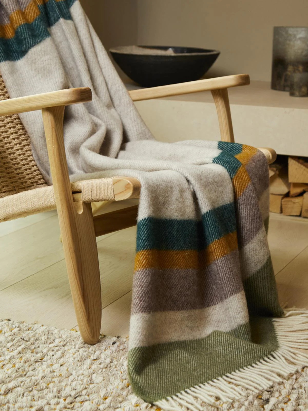 Alaska Stripe Pure New Wool Throw - Earth - Image 5