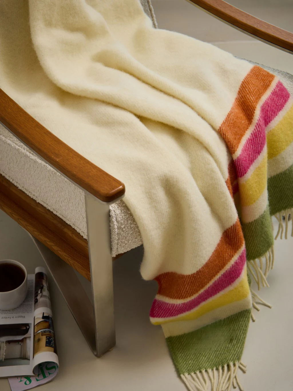 Alaska Stripe Pure New Wool Throw - Petal - Image 3