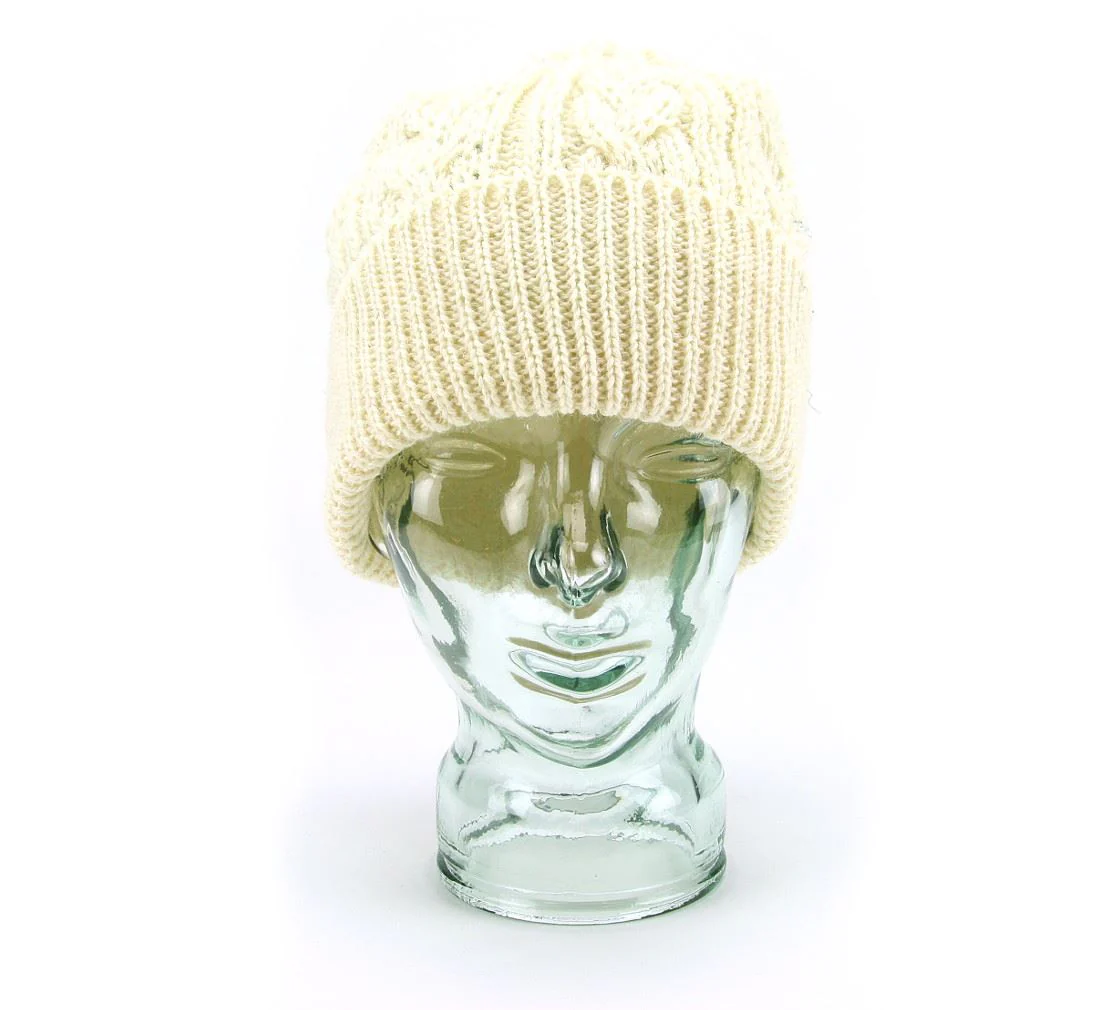 Knitted 100% British Wool Beanie Hat - Cream - Image 3