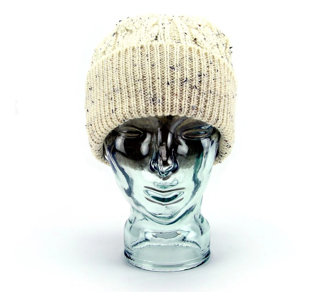 Knitted 100% British Wool Beanie Hat - Cream Nep - Image 5