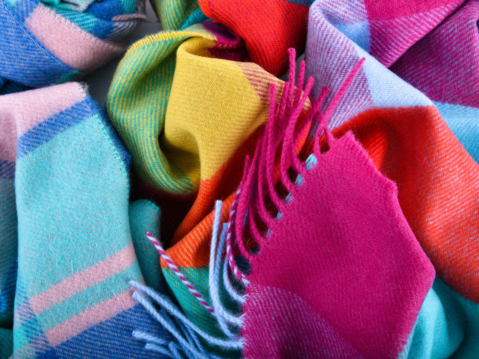 Block Check 100% Cashmere Scarf - Candy - Image 3