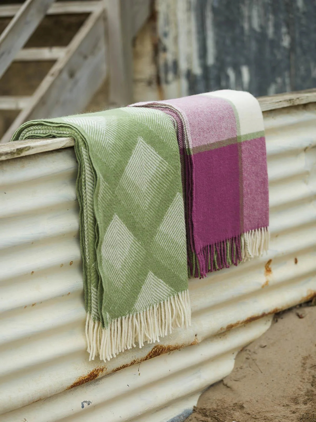 Block Check Pure New Wool Throw - Apple/Raspberry - Image 5