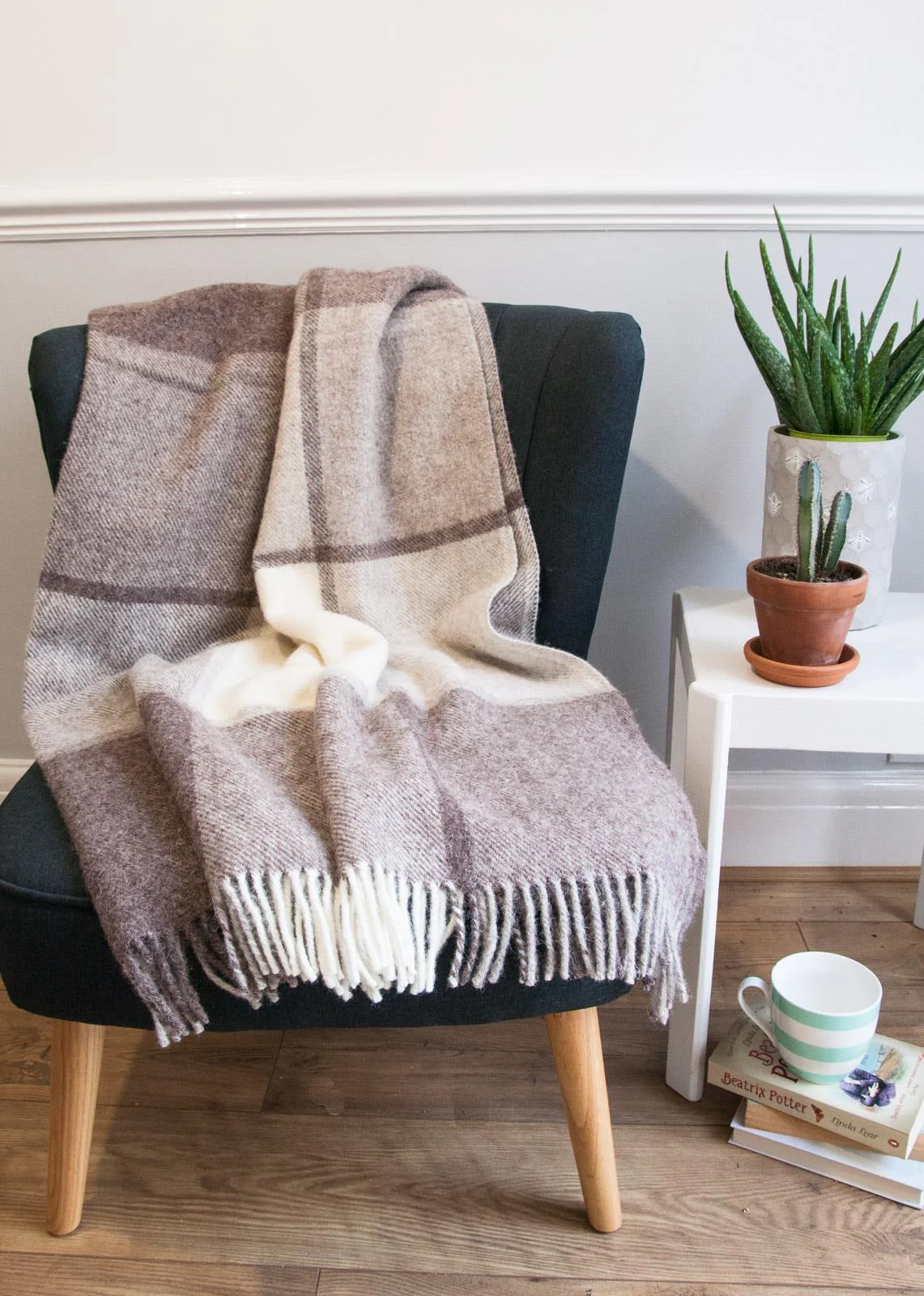 Block Check Pure New Wool Throw - Brown/Beige/Cream - Image 4