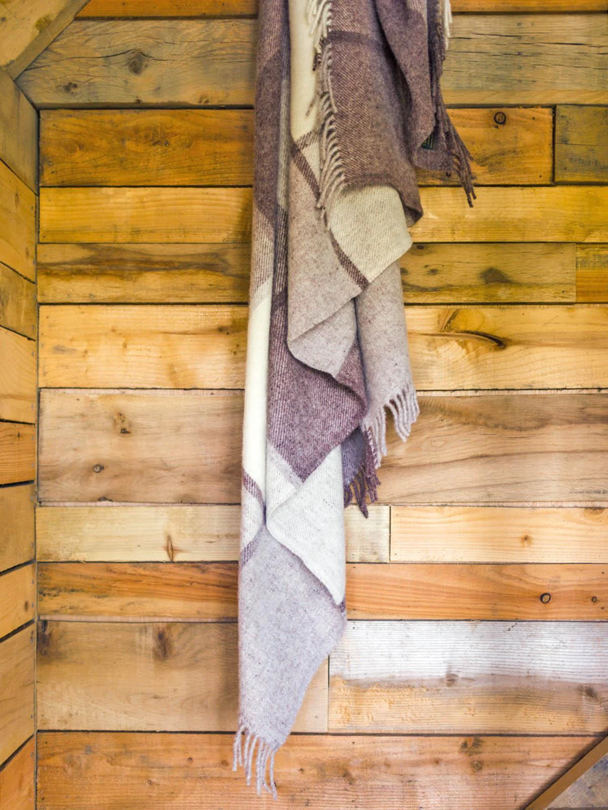 Block Check Pure New Wool Throw - Brown/Beige/Cream - Image 5