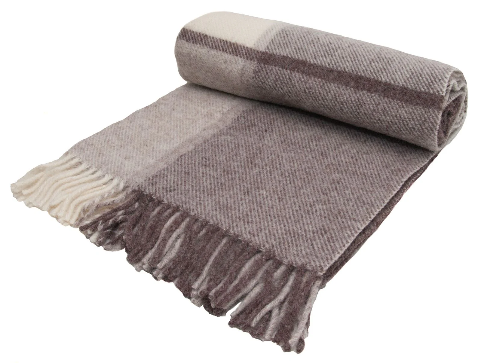 Block Check Pure New Wool Throw - Brown/Beige/Cream - Image 6