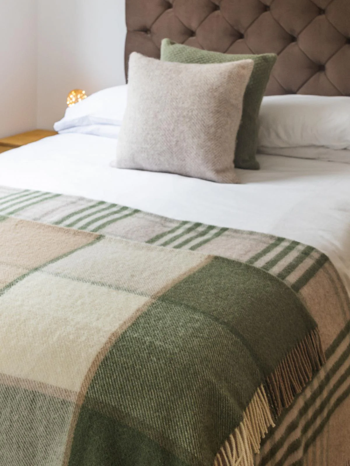 Block Check Pure New Wool Throw - Olive - Image 2