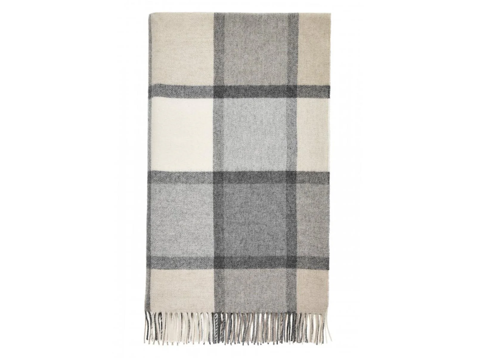 Block Windowpane Lambswool Throw - White/Grey - Image 3