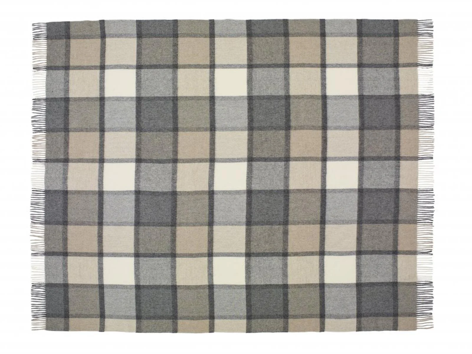 Block Windowpane Lambswool Throw - White/Grey - Image 4