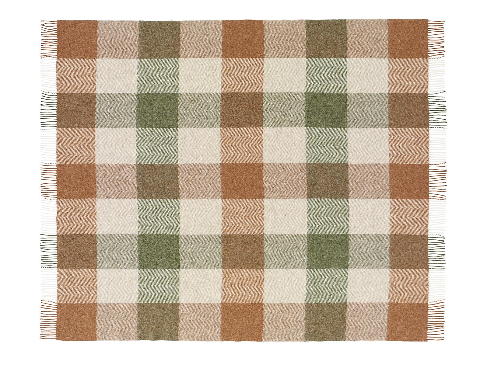 British Wool Block Check Throw - Terracotta/Green
