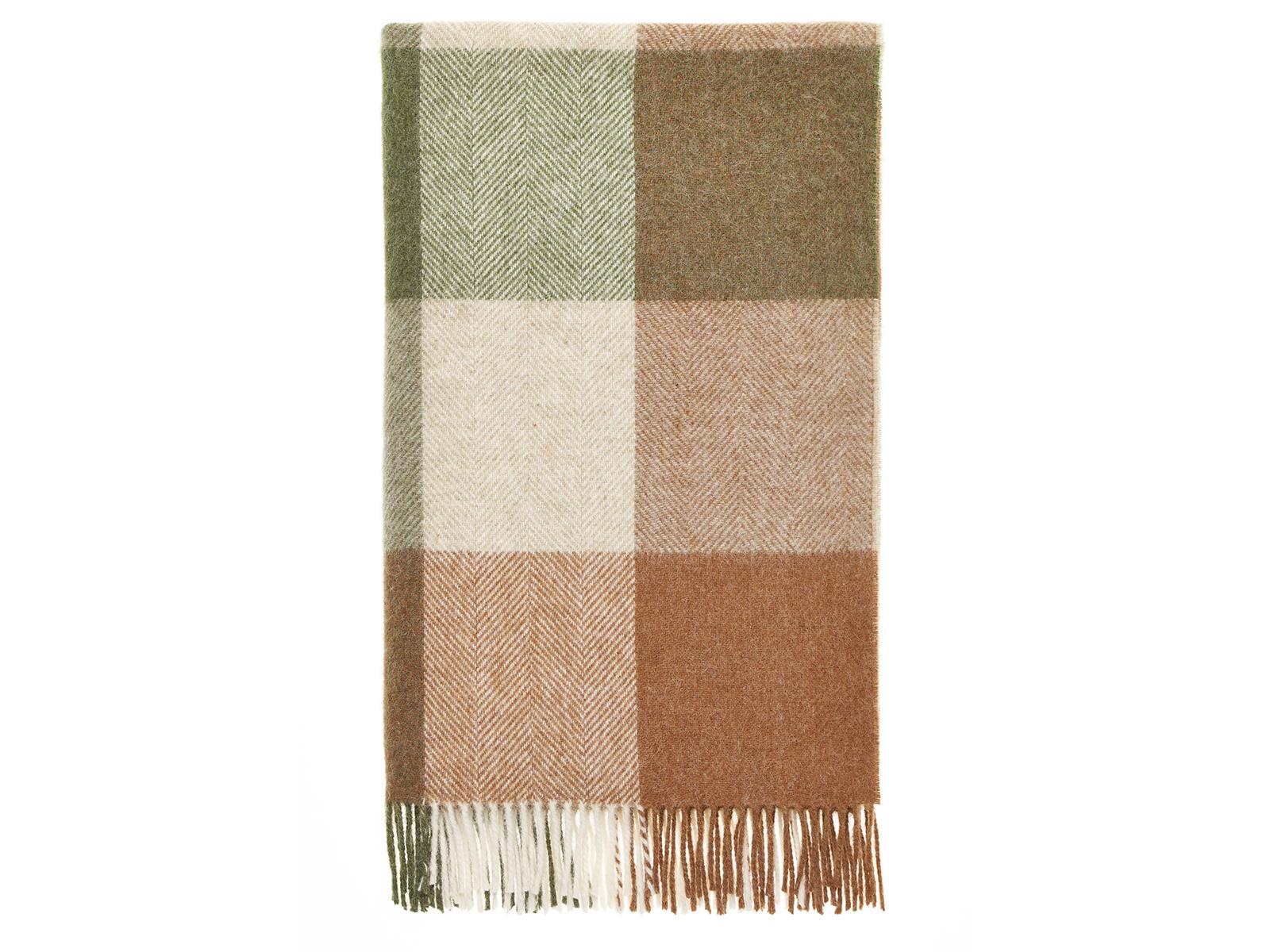 British Wool Block Check Throw - Terracotta/Green - Image 2