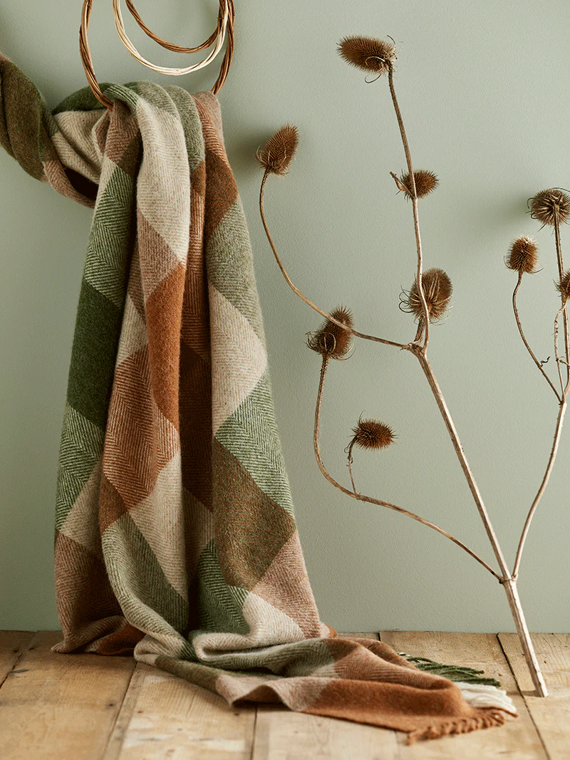 British Wool Block Check Throw - Terracotta/Green - Image 3