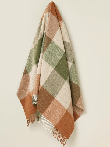 British Wool Block Check Throw - Terracotta/Green - Image 4
