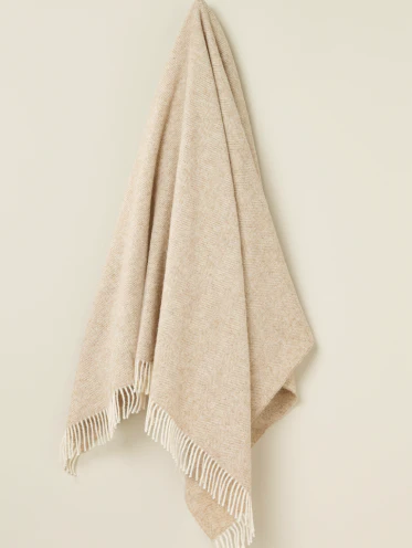 British Wool Herringbone Throw - Natural - Image 3