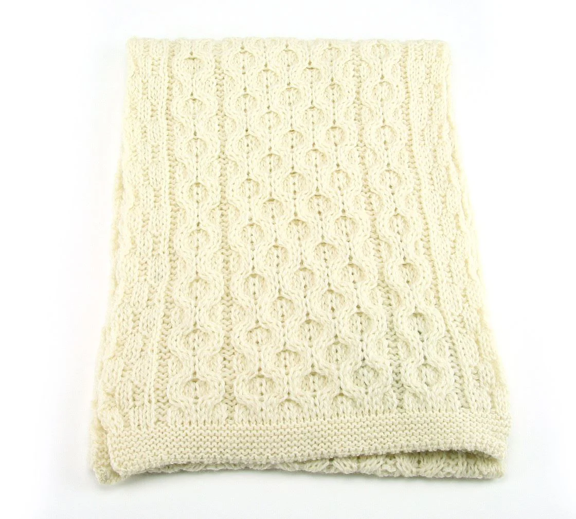 Knitted Aran British Wool Scarf - Cream - Image 5