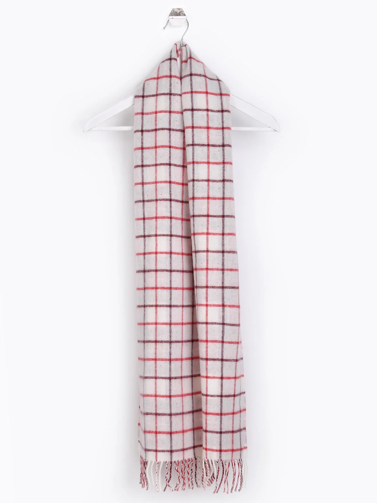 Checked Reversible 100% Wool Scarf - Red - Image 2