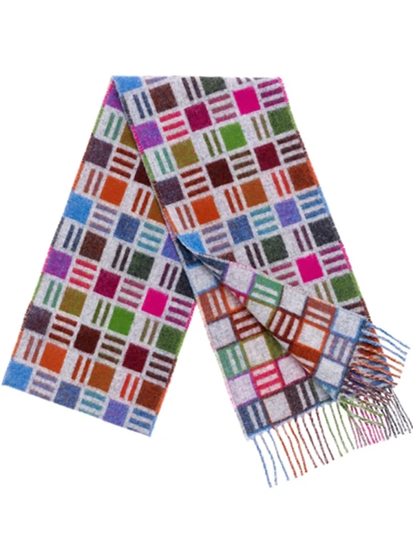 Checked Lambswool Scarf - Ribbon Grey