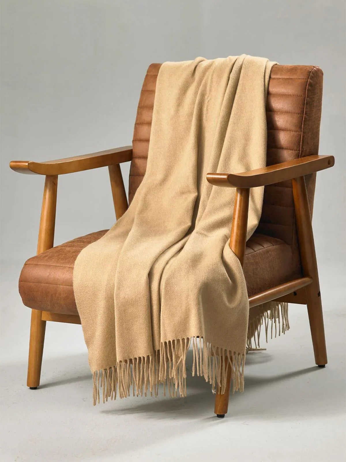 Classic Plain Ripple 100% Cashmere Throw - Camel - Image 2