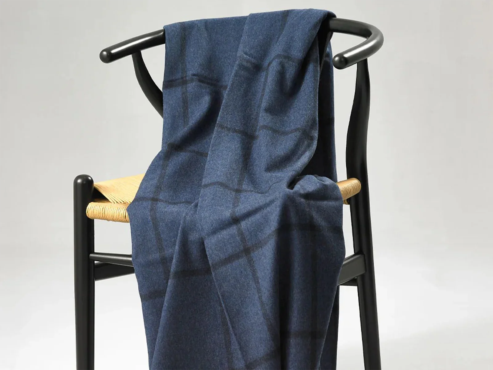 Classic Windowpane Brushed Cashmere Blend Throw - Navy - Image 2
