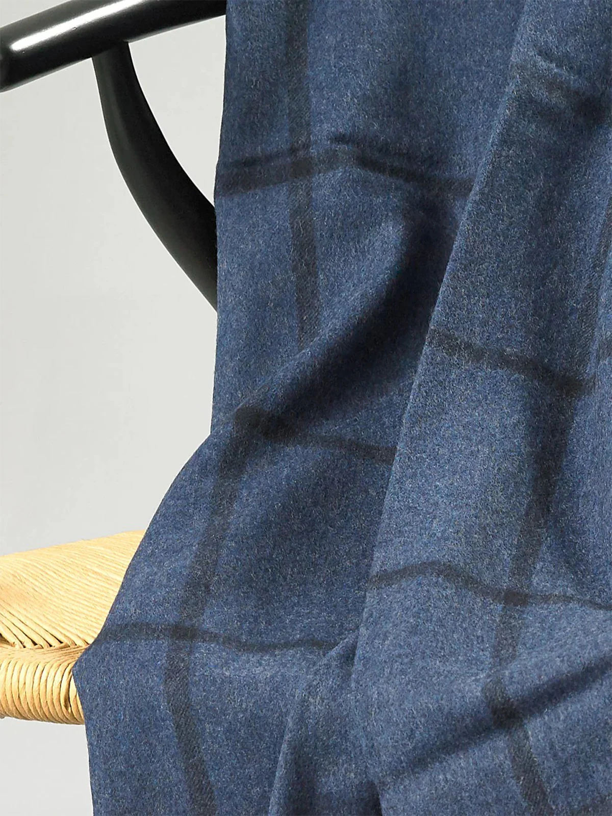 Classic Windowpane Brushed Cashmere Blend Throw - Navy - Image 3