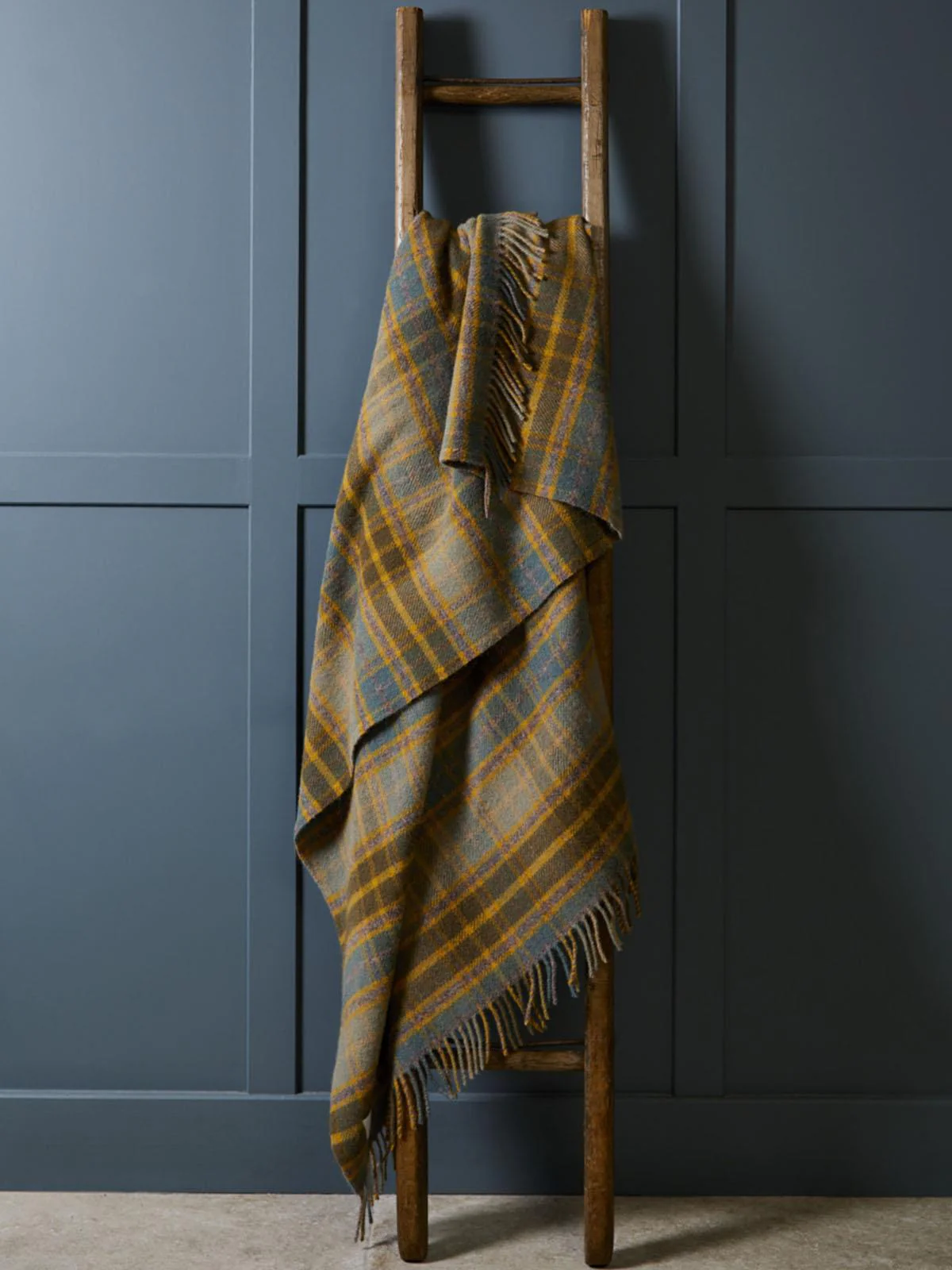 Cottage Check Pure New Wool Throw - Mustard - Image 2