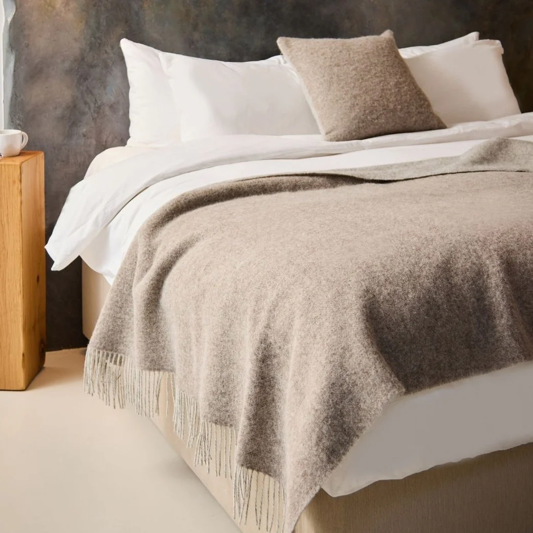 Dartmoor Reversible Pure New Wool Throw - Taupe - Image 2