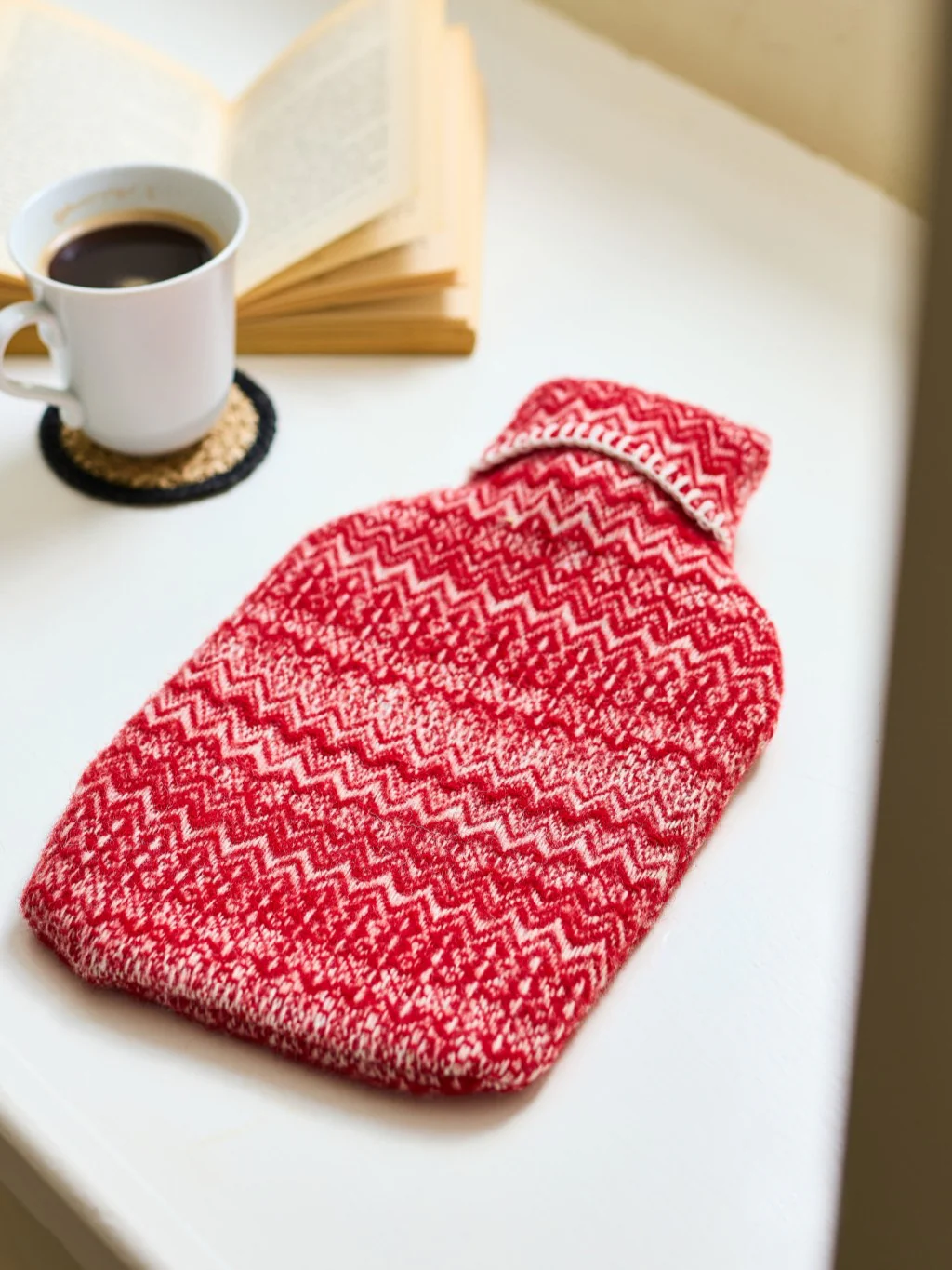 Fair Isle Pure New Wool Blanket & Hot Water Bottle - Red - Image 3