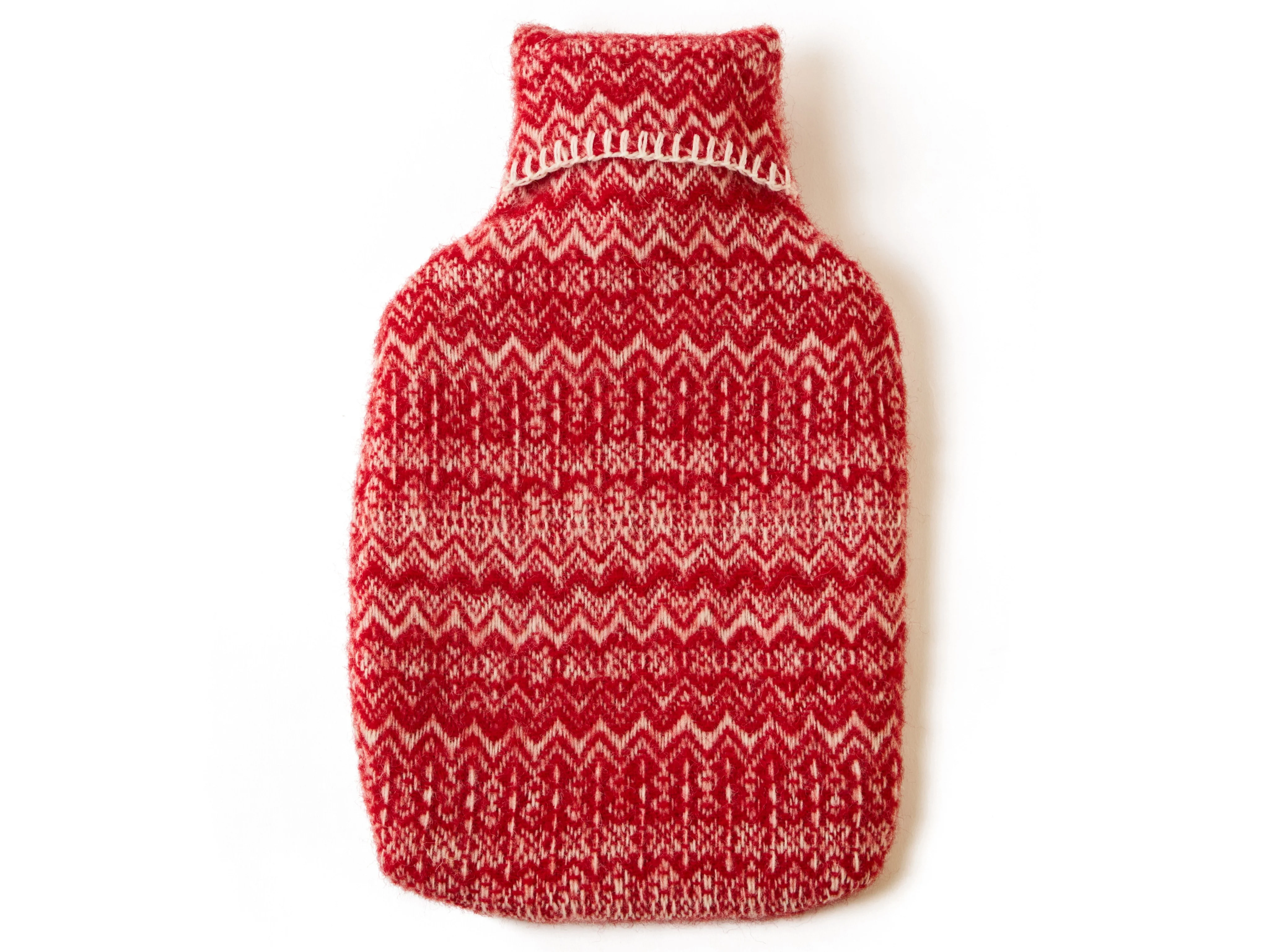 Fair Isle Pure New Wool Blanket & Hot Water Bottle - Red - Image 4