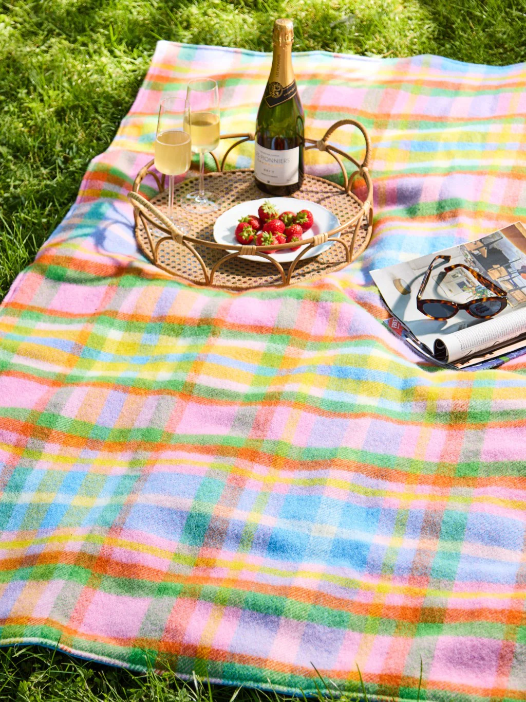 Festival Waterproof Picnic Blanket - Rainbow Check - Image 2
