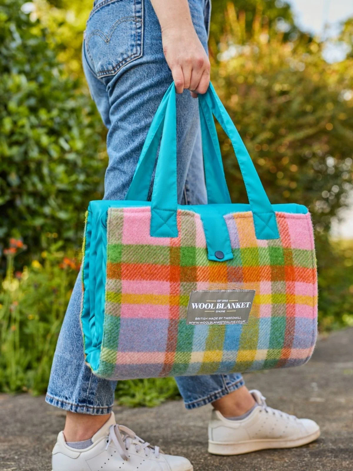 Festival Waterproof Picnic Blanket - Rainbow Check - Image 3