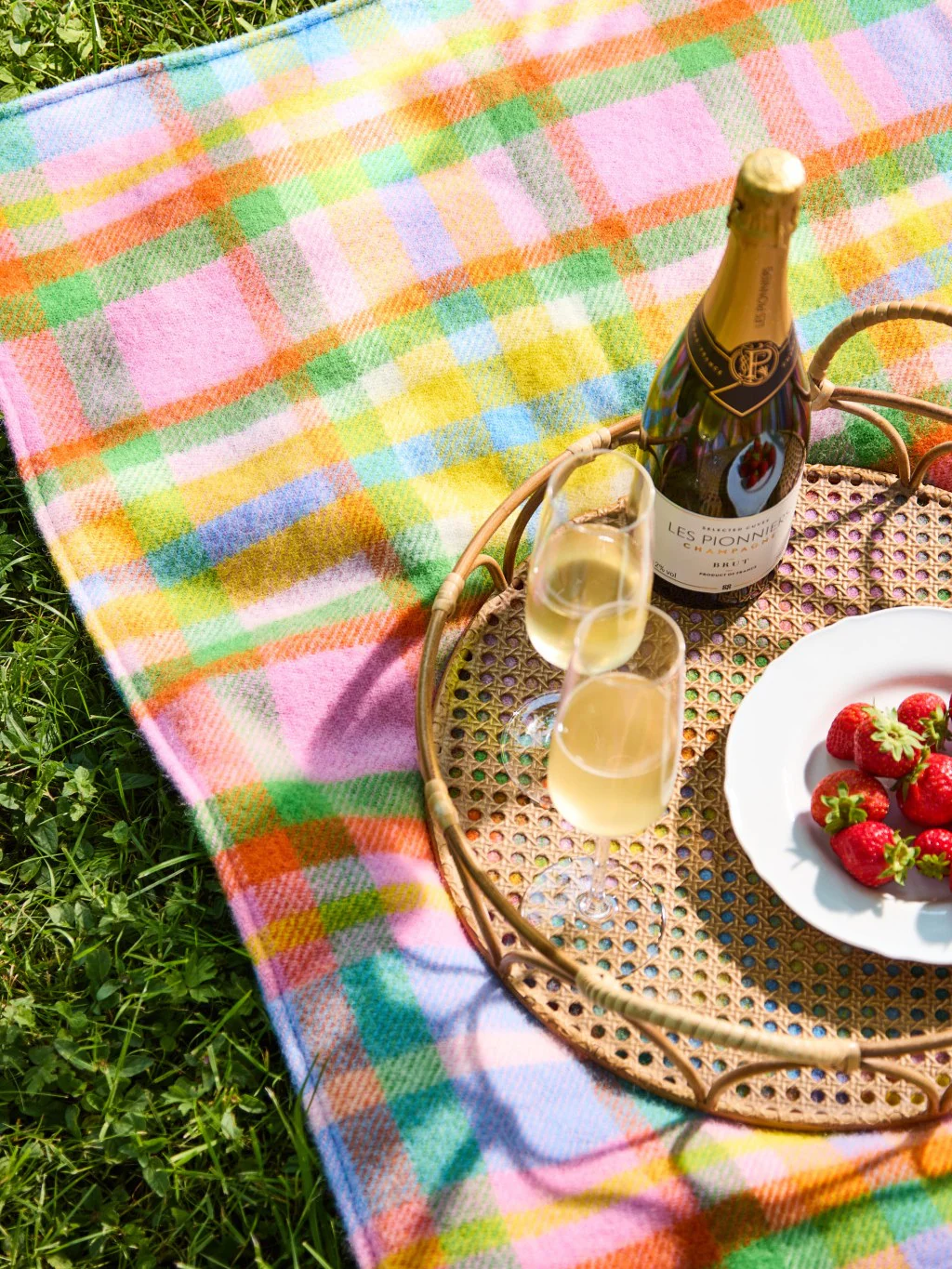 Festival Waterproof Picnic Blanket - Rainbow Check - Image 4