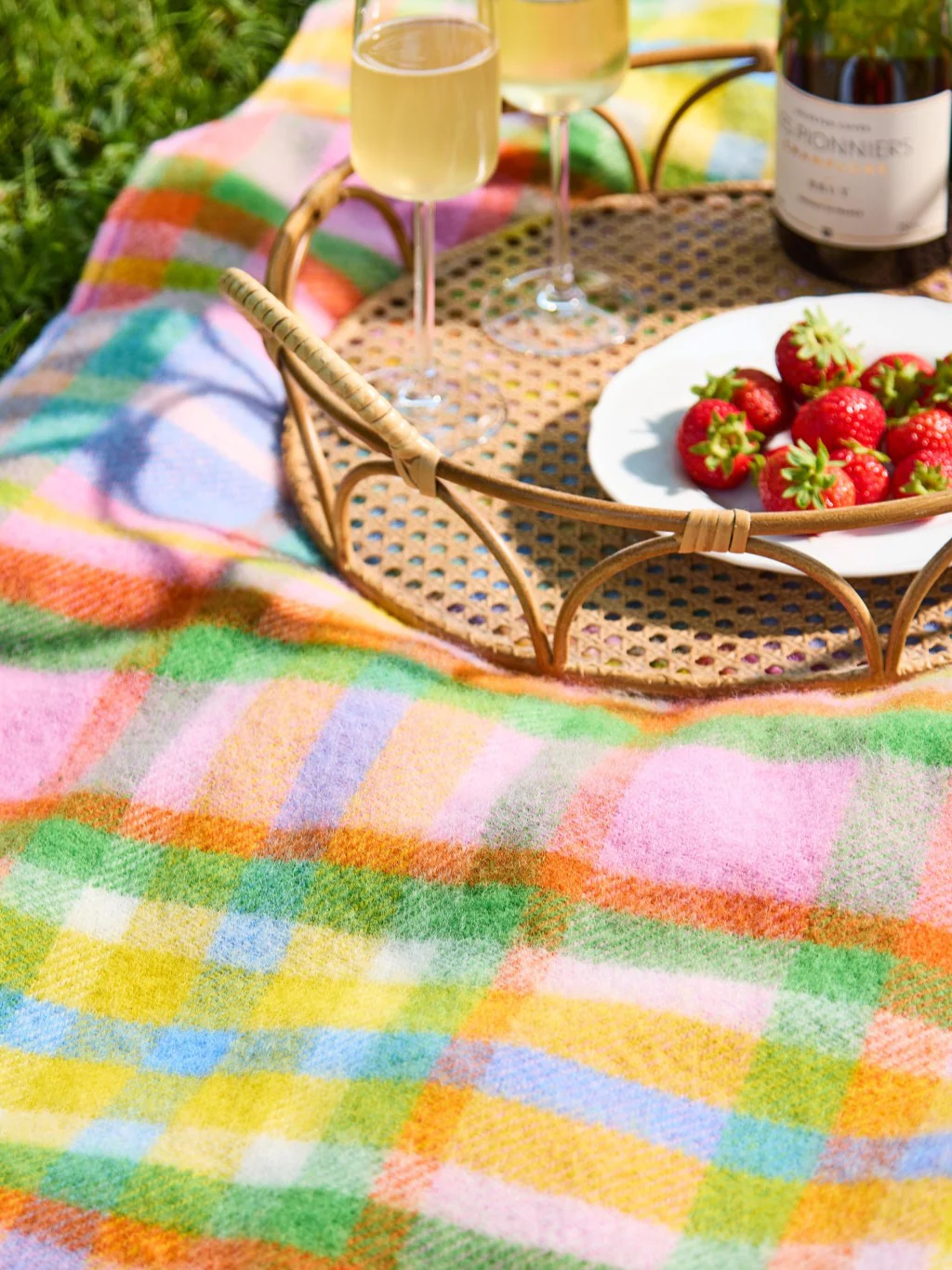 Festival Waterproof Picnic Blanket - Rainbow Check - Image 5