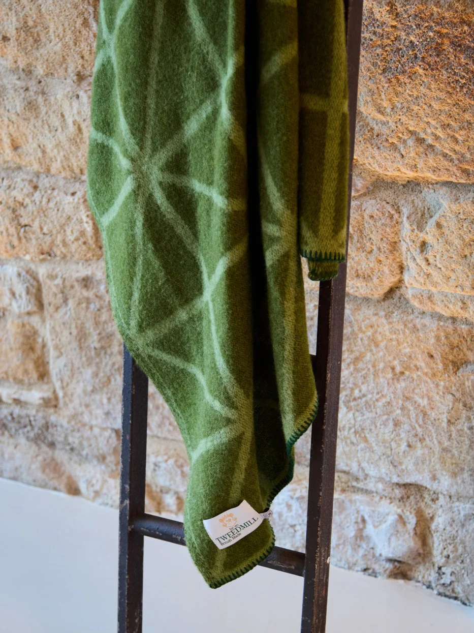 Geometric Pure New Wool Throw - Fern Green - Image 3