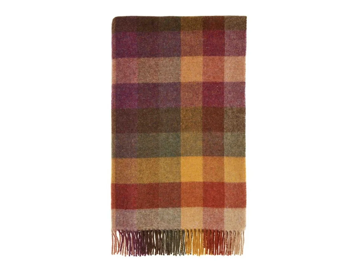 Harlequin Check Pure New Wool Throw - Autumn
