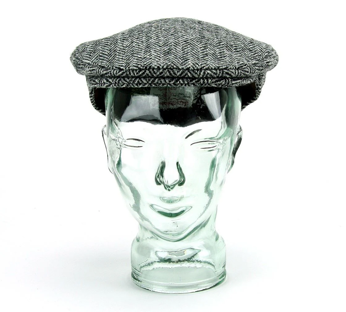 Herringbone Harris Tweed Flat Cap - Grey - Image 12