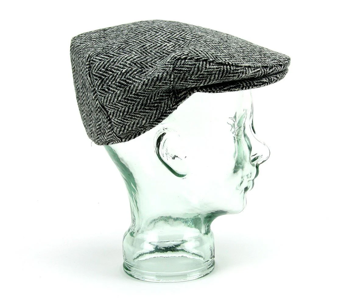 Herringbone Harris Tweed Flat Cap - Grey - Image 13