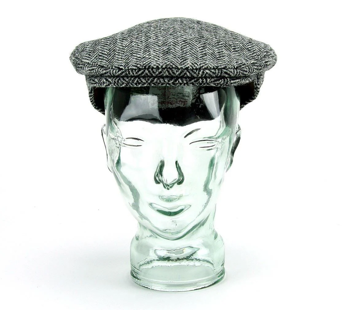 Herringbone Harris Tweed Flat Cap - Grey - Image 14