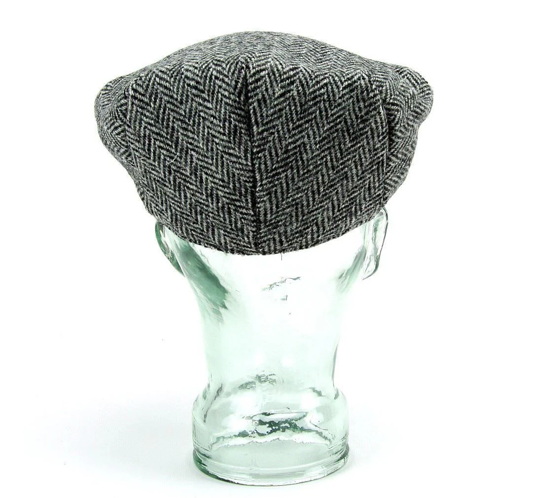 Herringbone Harris Tweed Flat Cap - Grey - Image 16