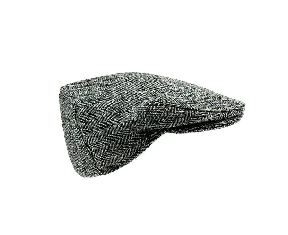 Herringbone Harris Tweed Flat Cap - Grey - Image 3