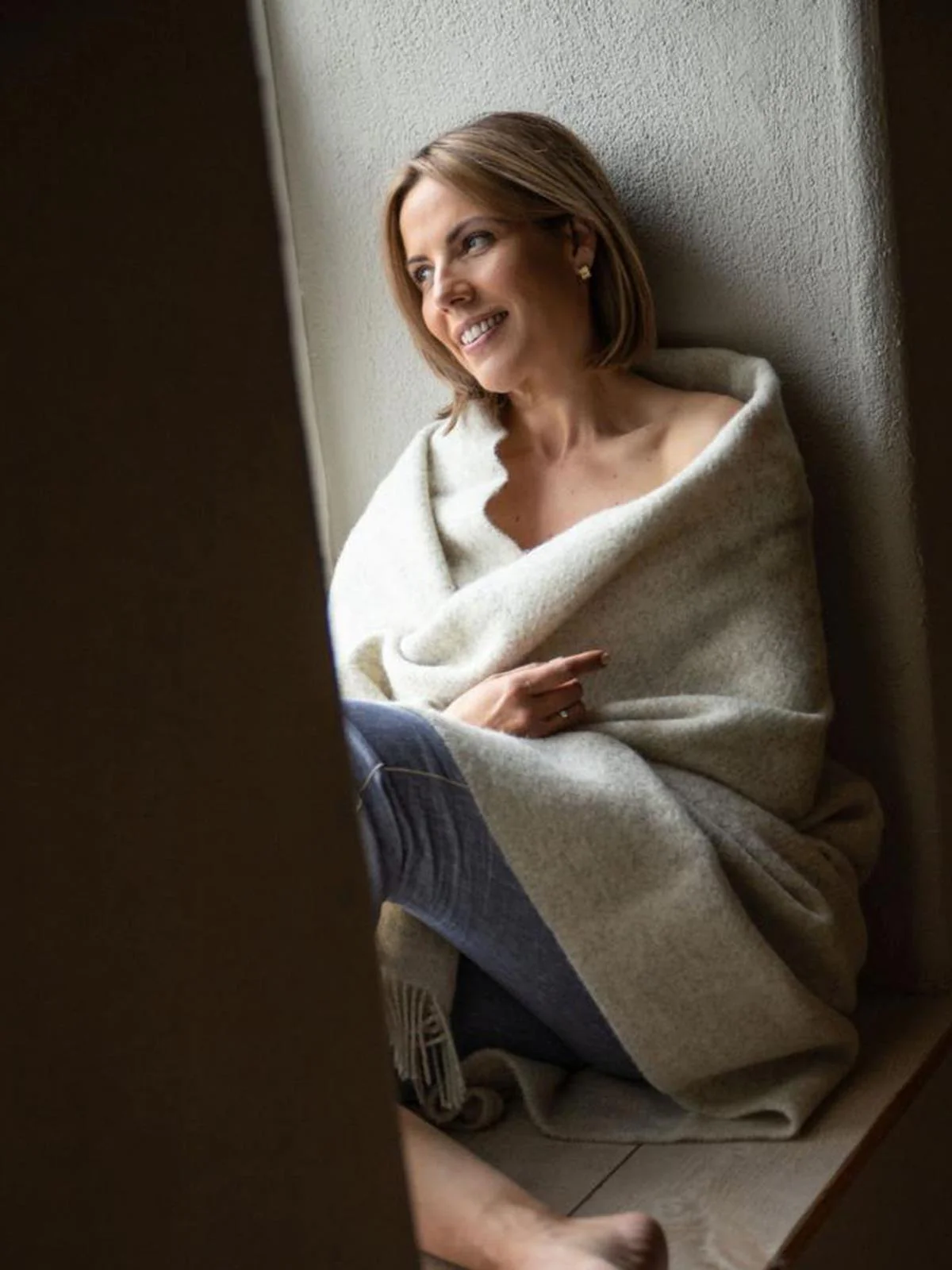 Herringbone Natural Undyed Pure Wool Throw - Ecru - Image 3