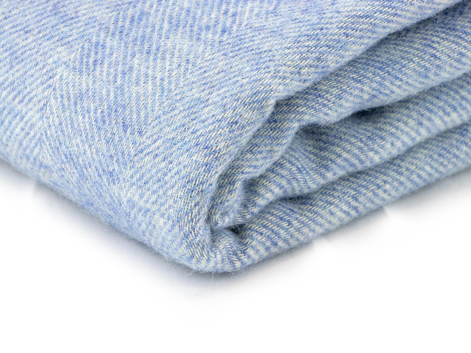 Herringbone Pure New Wool Blanket - Blue - Image 4