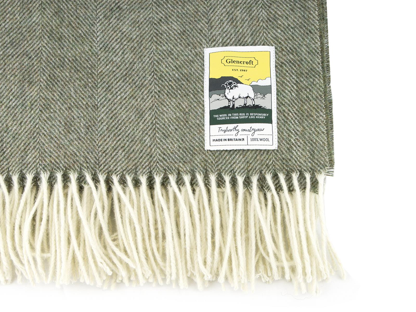 Herringbone Pure New Wool Blanket - Green - Image 4