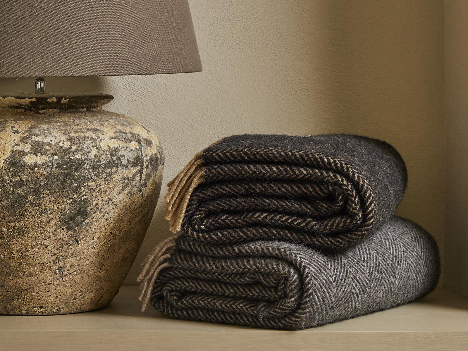 Herringbone Pure New Wool Throw - Charcoal/Silver - Image 3