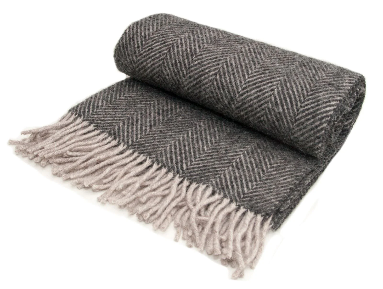Herringbone Pure New Wool Throw - Charcoal/Silver - Image 5