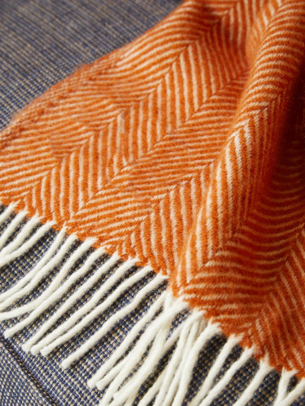 Herringbone Pure New Wool Throw - Cinnamon - Image 4