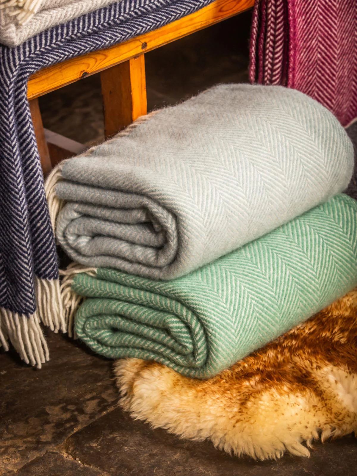 Herringbone Pure New Wool Throw - Duck Egg - Image 4