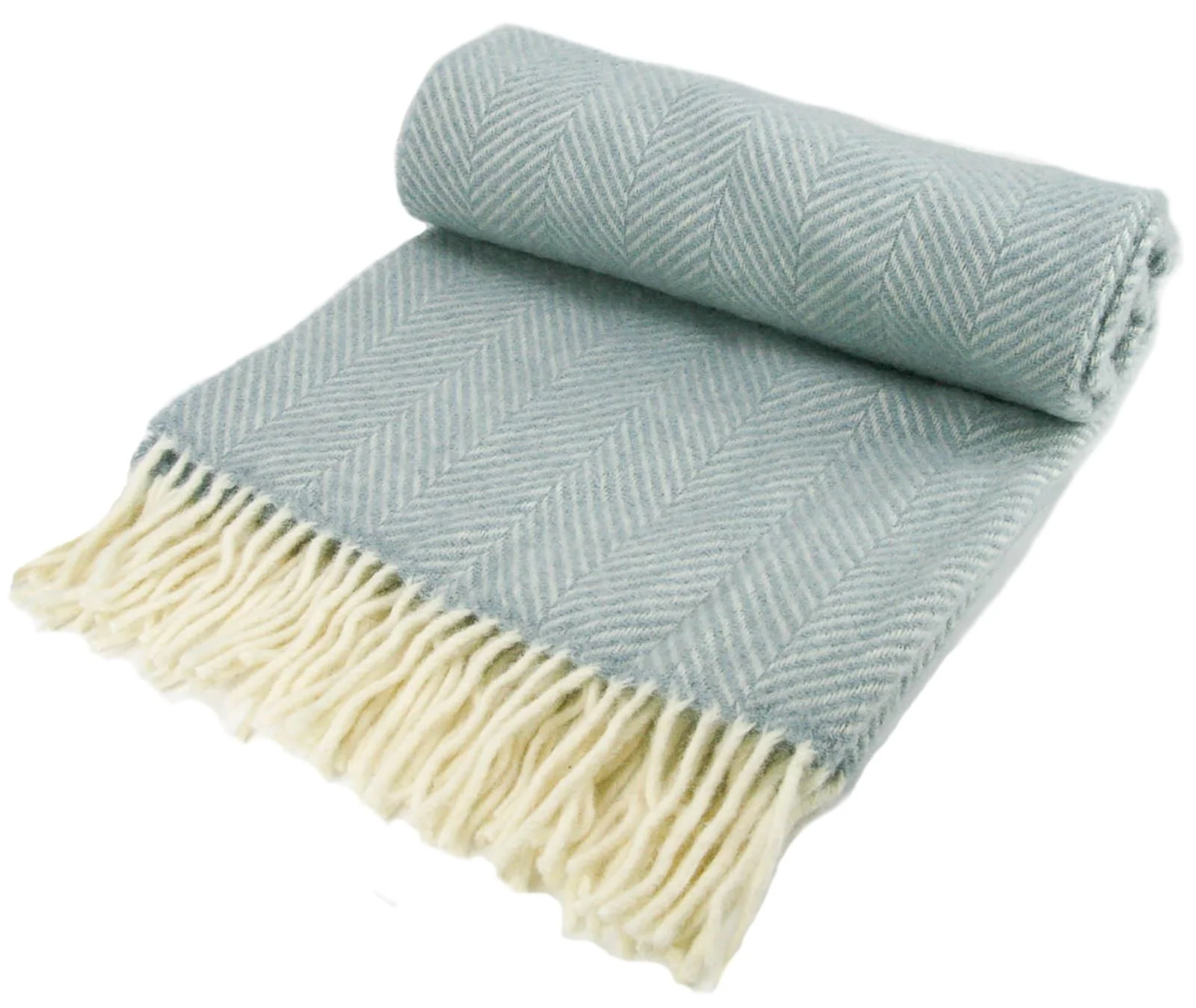 Herringbone Pure New Wool Throw - Duck Egg - Image 5