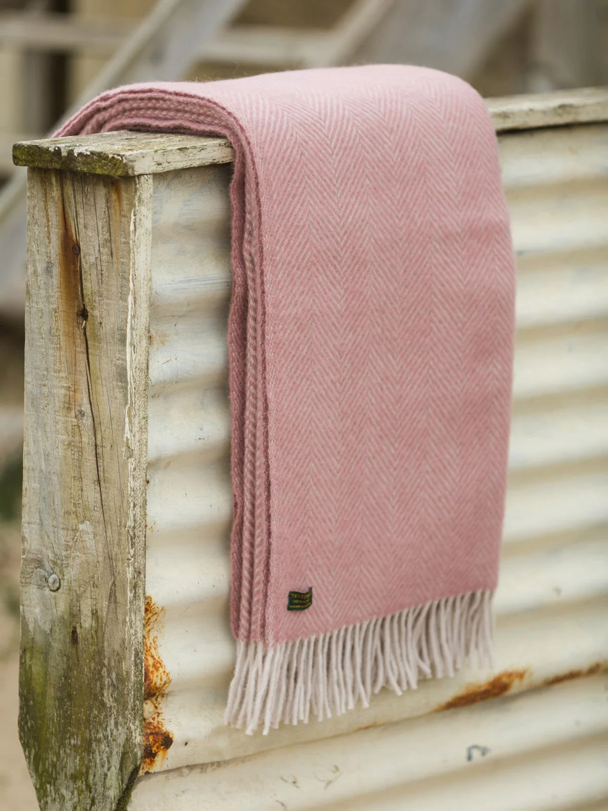 Herringbone Pure New Wool Throw - Dusky Pink/Pearl - Image 3