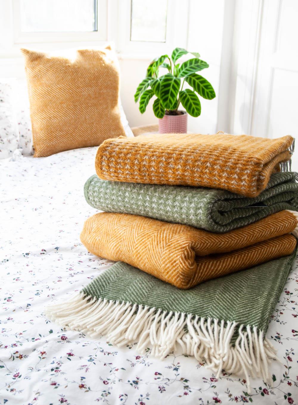 Herringbone Pure New Wool Throw - Mustard - Image 11