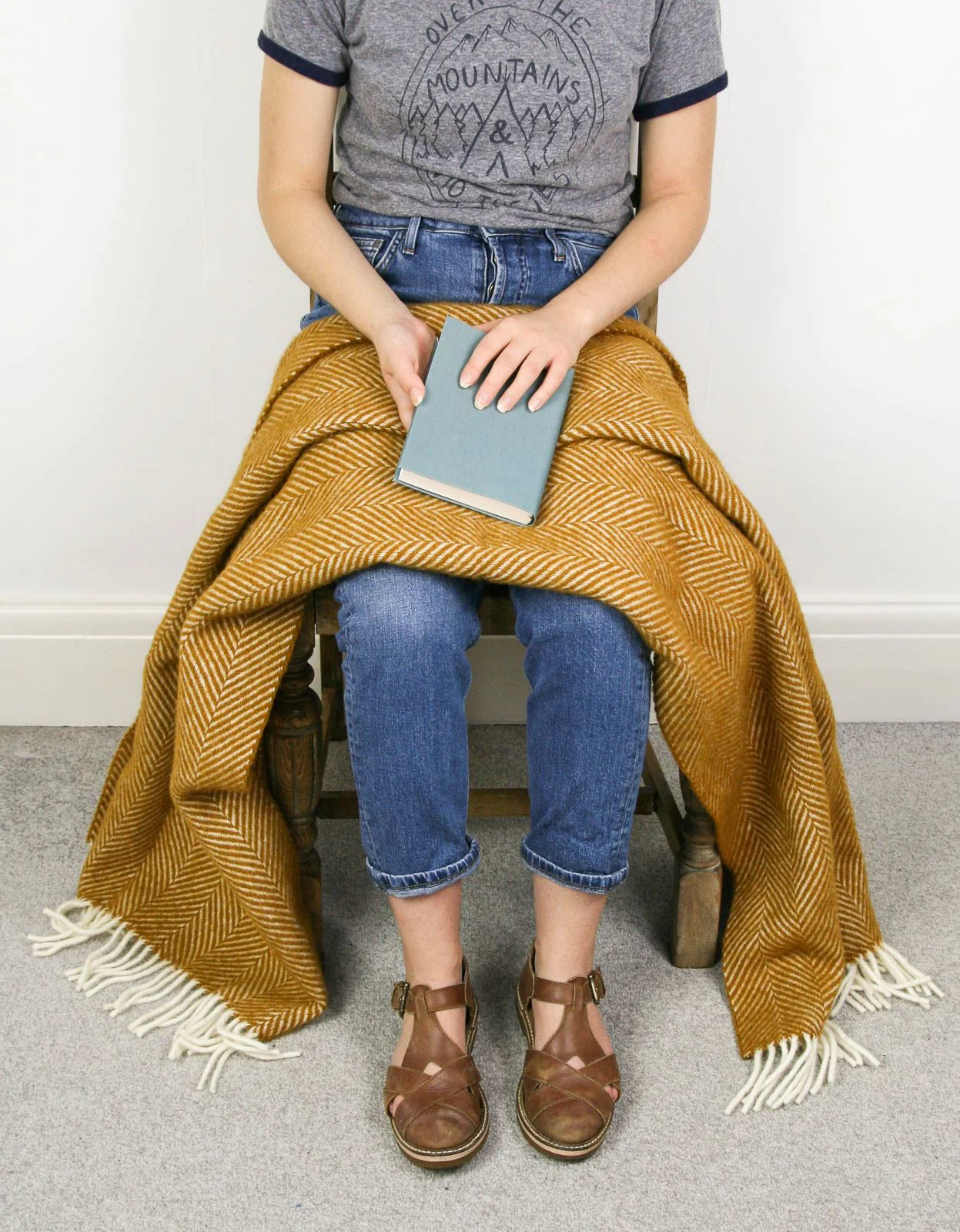 Herringbone Pure New Wool Throw - Mustard - Image 2