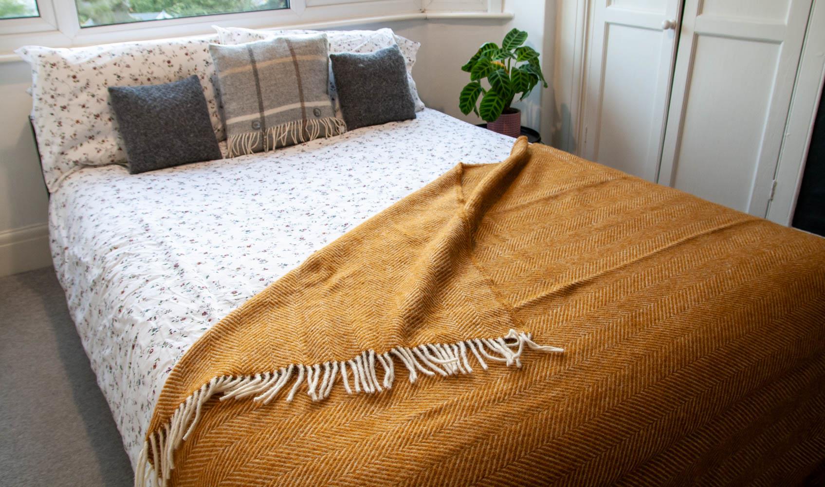 Herringbone Pure New Wool Throw - Mustard - Image 3